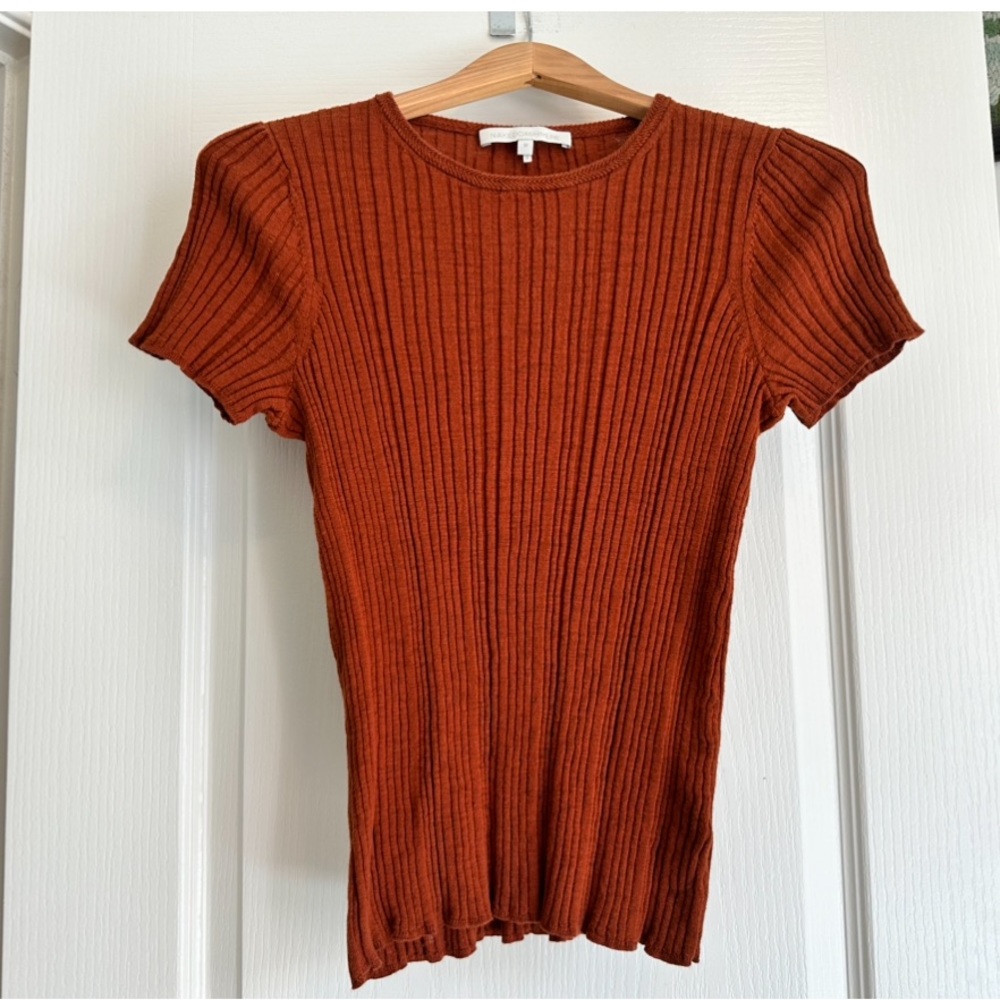 NakedCashmere Ribbed Short Sleeve Top in Rust Orange